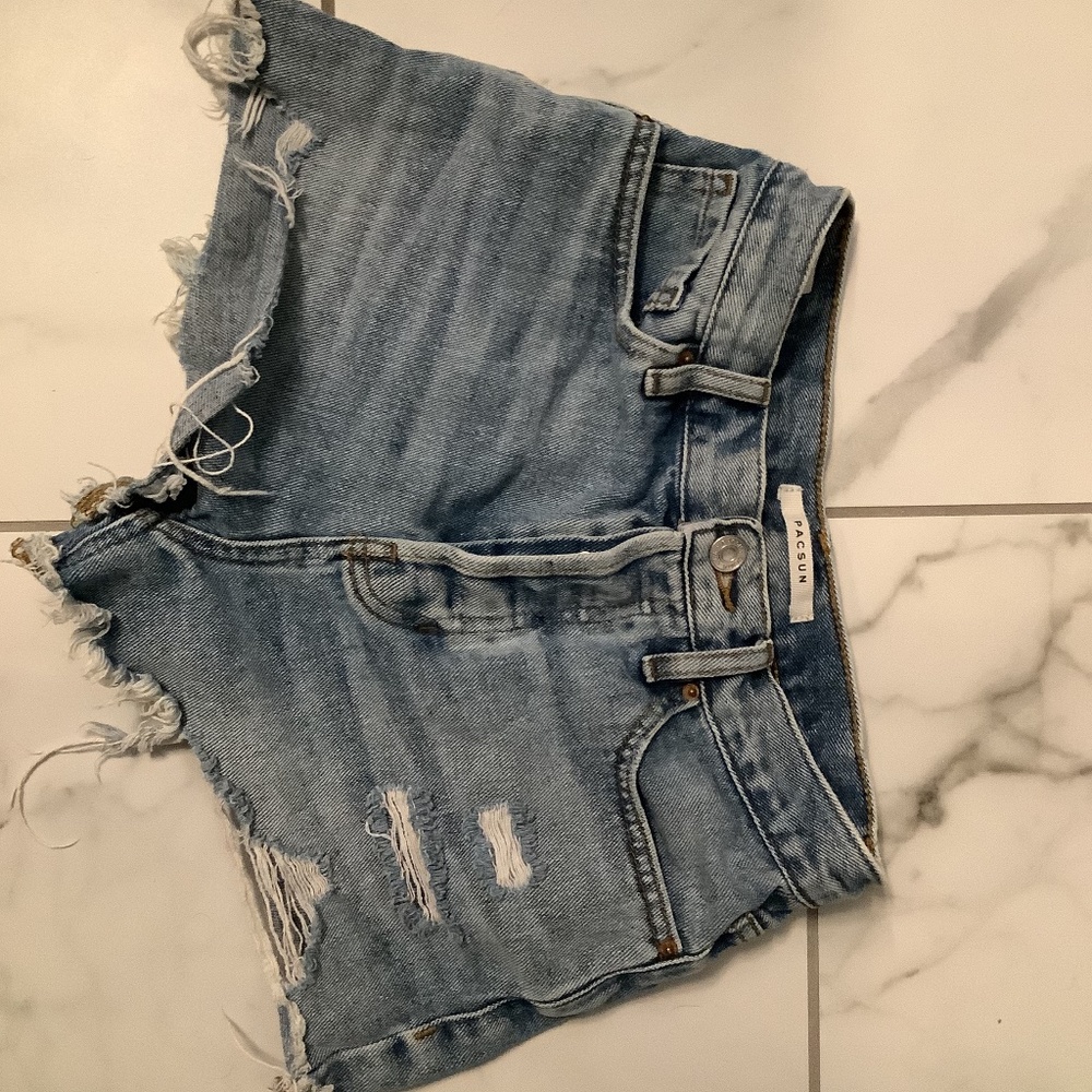 PacSun Light Blue Ripped Vintage High Waisted Denim Shorts